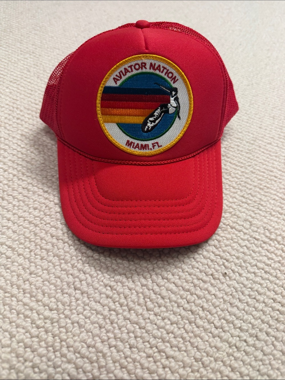 Aviator Nation Red Trucker Hat with Multicolor Miami Patch